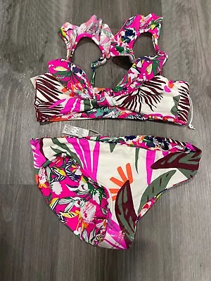 Adorable Pink Reversible Girls Maaji Bikini Swimwear In Beautiful Tropical Color • $9.99