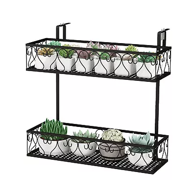 2-Tier Hanging Flower Rack Potted Plant Container W/ Curved Patterns Black • $49