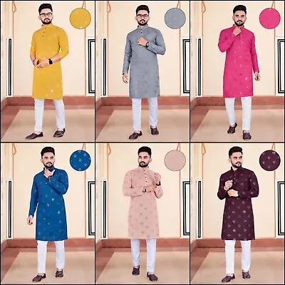 Men's Indian Kurta Pajama Traditional Soft Cotton Kurta's Party Wear 16-KN7 • £28.99