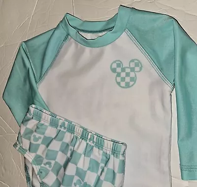 Disney Baby Mickey Mouse 2 Pc Swim Suit Rashguard UPF 50+ Infant 6-9 Months Teal • $13.89