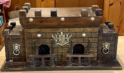 Vintage Wood Castle Chest Liquor Decanters Glasses Bar Set Medieval S Sper Bijou • $49.99