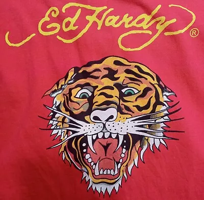 Ed Hardy Kids L 12 Polo Shirt Youth Red Tattoo Tiger Christian Audigier Tee FLAW • $11.99