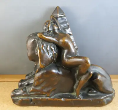 Pair Of 1920's Marion Egyptian Revival Sphinx Pyramid Nude Woman Bronze Bookends • $1080