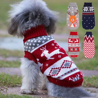 Puppy Christmas Snowflake Reindeer Dog Sweater Pet Cat Clothes Jumper Apparel • $3.28
