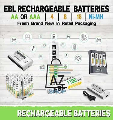 EBL Rechargeable Batteries AA Or AAA Ni-MH MAh Lights Games Toys Remote & More • $20.95