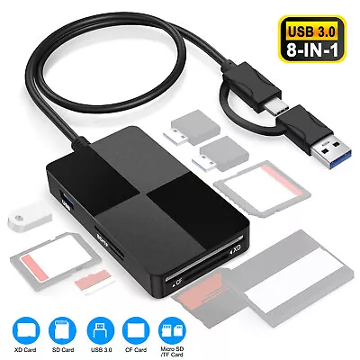 8 In 1 USB 3.0 Hub Splitter Micro SD TF Memory Card Reader Adapter For PC Laptop • $22.98