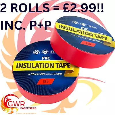 2 X 20m Rolls Of High Quality PVC Electricians Electrical Insulation Tape RED • £2.99