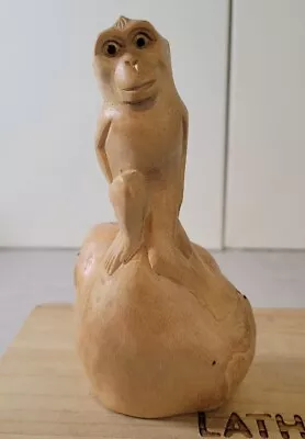 Hand Carved Wooden 6 In Tall Monkey Decorative Figurine  • $18