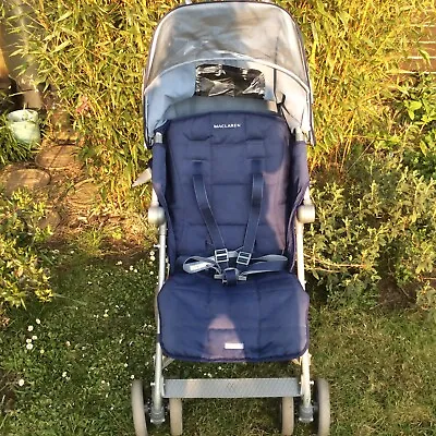 Maclaren TechnoXLR Navy Soft Blue USED Pushchair&NEW Footmuff&Accessories-COLLEC • £110