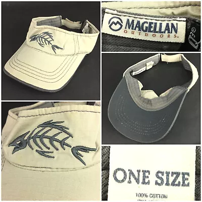 Magellan G. Loomis Beige Cotton Twill Skeleton Fish Strapback Adjustable Visor • $14.65