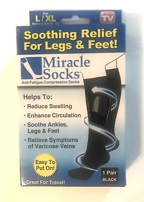 NEW - Miracle Socks Anti-Fatigue Compression Socks - 1 Pair - Black - Size L/XL • $8.99