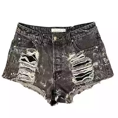 MINKPINK Slasher Flick Shorts In Washed Black Denim Size Medium Button Fly • $31.20