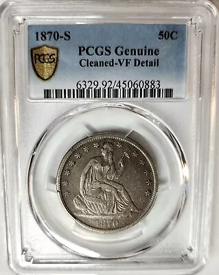 1870-s Liberty Seated Silver Half Dollar  Pcgs Vf Details Gs Tougher Date • $189.95