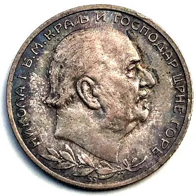 Montenegro 1914 1 Perper Silver Last King Nicholas I AUNC Coin Nice Toning • $139.88