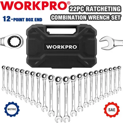 WORKPRO 22 PIECES Ratcheting Combination Wrench Set CR-V Combo Wrench Metric SAE • $71.99