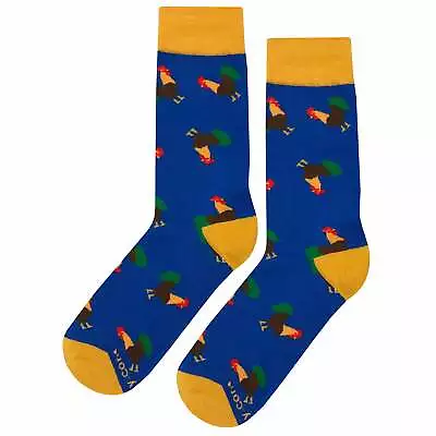 NWT Roooster Dress Socks Novelty Men 8-12 Blue Crazy Fun Sockfly • $8.99