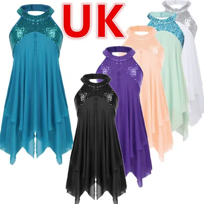 UK Kid Girls Sequins Halter Neck Ballet Dance Leotard Dress Jazz Latin Dancewear • £4.99