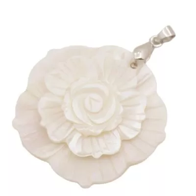  45mm Carved Shell Flower Natural White Mother Of Pearl Pendant Jewelry • $3.90