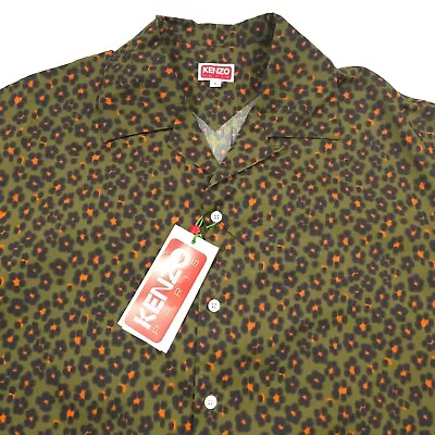 $530 KENZO Hana Floral Leopard Print Cotton & Silk Camp Shirt Shirt Mens Small • $224.96