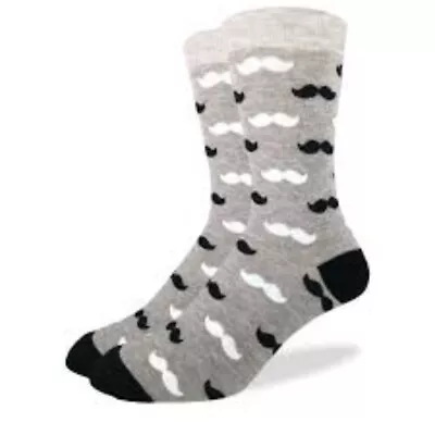 Fashion Crew Socks Grey/Black Mustache Print Size 5-11 One Pair • $6.95