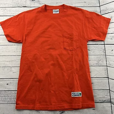 Vintage Discus Short Sleeve Blank Cotton Pocket T Shirt Men's Medium Orange • $17.09