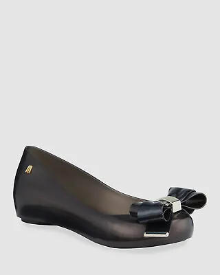 $120 Melissa Women's Black Flexible Ultragirl Sweet-Bow Ballerina Shoes US 8 • $38.78