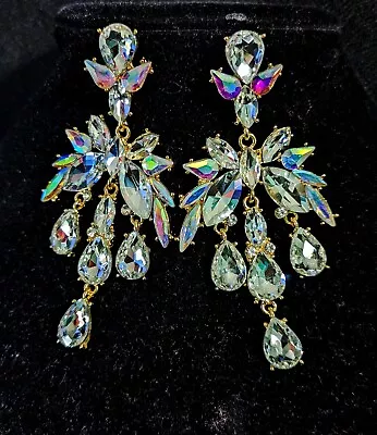 Chandelier Rhinestone Crystal Pageant Bridal Earrings AB Drop Dangle 4 Inch • $39.99