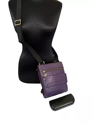 Maxx New York Crossbody Small Expandable Bag Purple Leather 5 Sections Inside • $29.99