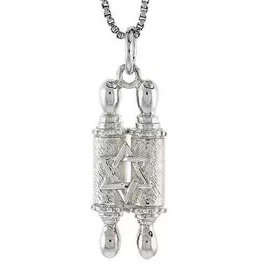 Sterling Silver Mezuzah Torah Scroll W/ Star Of David Pendant Italian Box Chain • $22.99