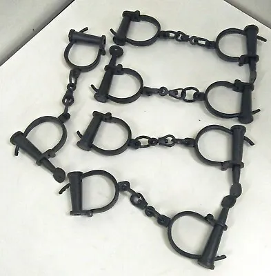 Metal Hand Cuffs 5 Iron Shackles ~ Hand Cuff With Chain 12 L ~ Old World Antique • $128.25