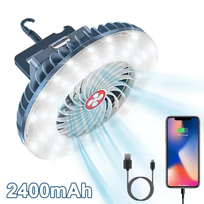 $23.90 • Buy Camping Fan W/LED Lantern 3 Speed Hanging USB Cooling Fan Waterproof Tent Lamp