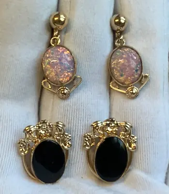 Van Dell 1/20 12K Yellow Gold Filled Earrings Fashion Jewelry Black Pink Stones • $49.95