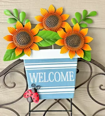 Metal Welcome Spring Flowerpot Shape Garden StakeYard Art Decor Sunflowers • $18