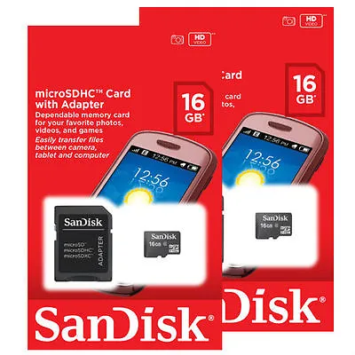 LOT OF 2 SanDisk 16GB MicroSD Micro SDHC Class 4 Flash Memory Card RETAIL 32GB  • $10.99
