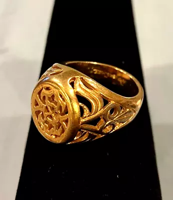 VTG 18K Gold GE Electroplated Chunky Filigree Signet Ring -  Sz 12 - 12g • $26.99