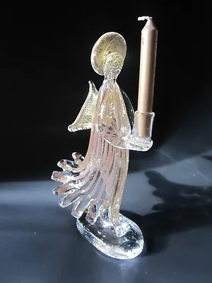 1960s Mcm Aureliano Toso Murano Italy Aventurine Gold Glass Angel Candle Holder • $29