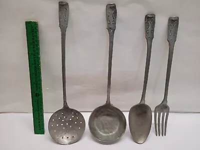 Rare Masonic Cooking Utensils Pewter Primitive Blacksmith Double Eagle Crown • £486.46