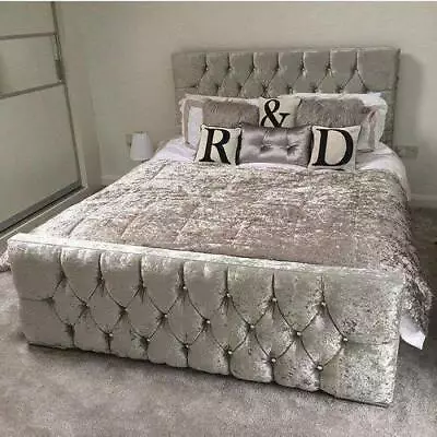 £179.99 • Buy Upholstered Crushed Velvet Fabric Chesterfield Sleigh Bed Frame All Size