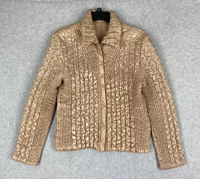 UBU Jacket Women's Medium Champagne Tan Puff Crinkle Lightweight Full Zip • $22.39