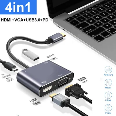 USB 3.0 Type C USB C To VGA HDMI Multiport Adapter 4K UHD Converter Port MacBook • $15.99