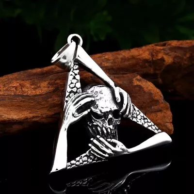 Pyramid Tri-Hands Skull Pendant Necklace Men's Punk Retro Jewelry Chain 24  Gift • $9.99