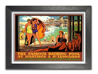 £9.99 • Buy Bathing Pool At Hastings Travel East Sussex Poster Old Advert Swimming Holiday