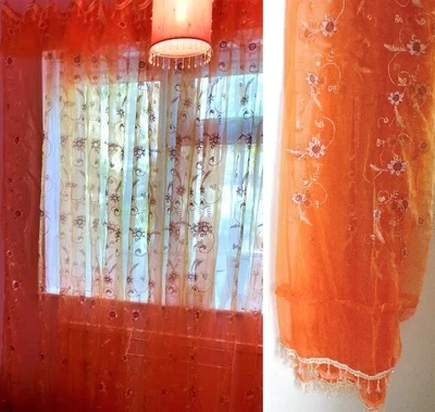 £54.99 • Buy Rare Bespoke Floral Embroidered Silk Organza Single Panel Curtains W460x D240 Cm