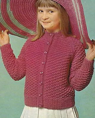 Girls Cardigan Raglan Sleeves Knitting Pattern DK 22-30  560 • £2.09