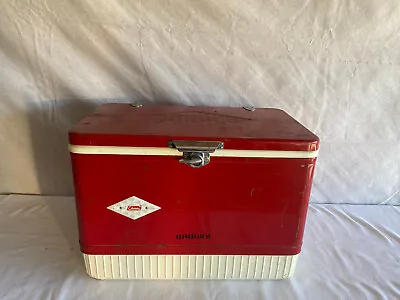 Vintage 1960s Coleman Red Cooler Ice Chest Box W/Diamond Logo Metal Bar Handles • $150