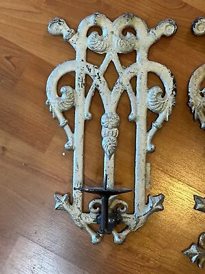 Vintage Iron Candle Sconces (2) Fancy Ornate Castle Gothic Rustic Heavy OOK • $89.99