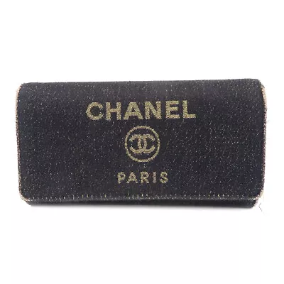 Authentic CHANEL Deauville Canvas Bi-fold Long Wallet Purse Navy Gold Used F/S • $445.50