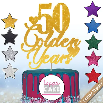 Golden 50th Wedding Anniversary Glitter Cake Topper Center Decoration Toppers • £3.99