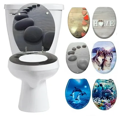 £26.89 • Buy  Novelty 3D Designs Toilet Seat MDF Wooden WC Loo Seat Strong Silver Hinges 18 