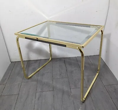 Vintage Gold Metal Beveled Glass Top Mid Century Modern Sculptural End Table • $175.50